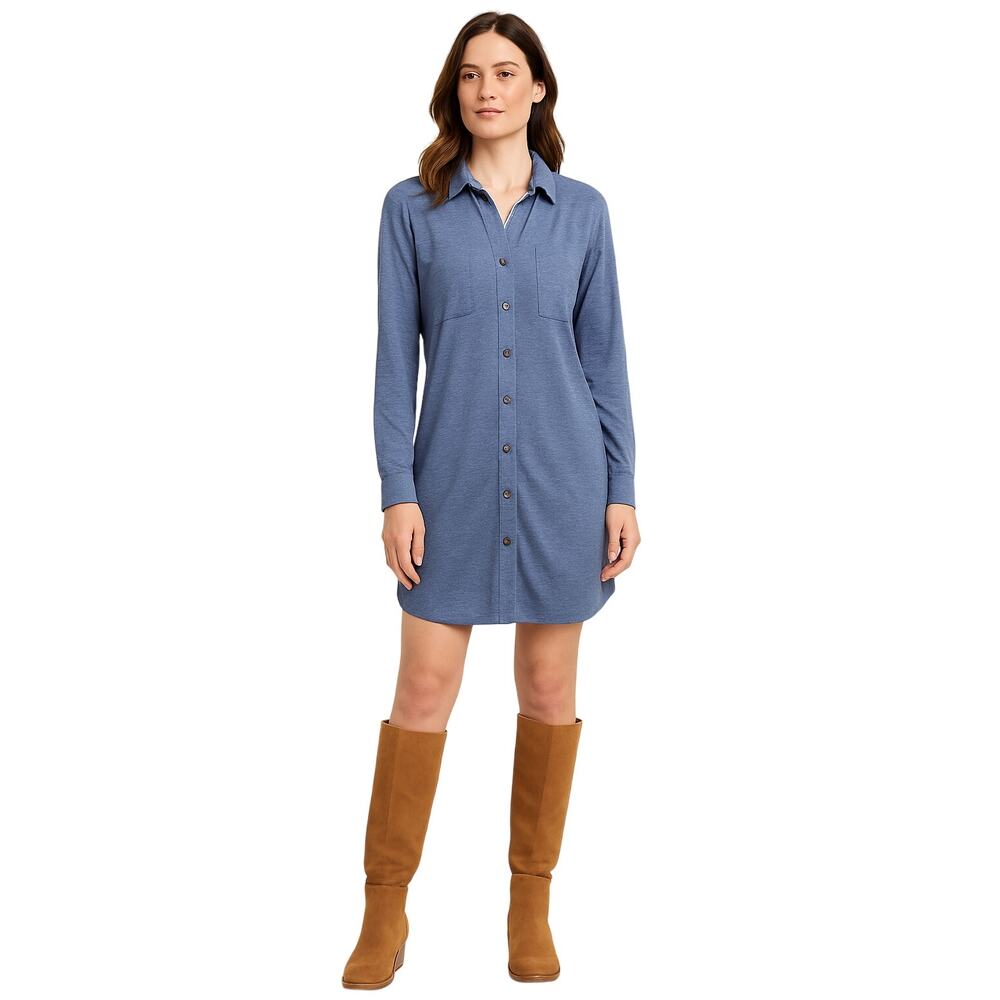 Passport Blue Button Down Tunic Shirt XL Long Sleeve Lightweight Rayon Blend